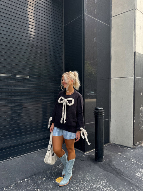 Ribbons & Lace Bow Sweater // Black